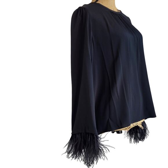 MARELLA Rivista Silk Crepe De Chine Blouse Removable Feather Cuffs NEW Size 8 - Picture 7 of 16